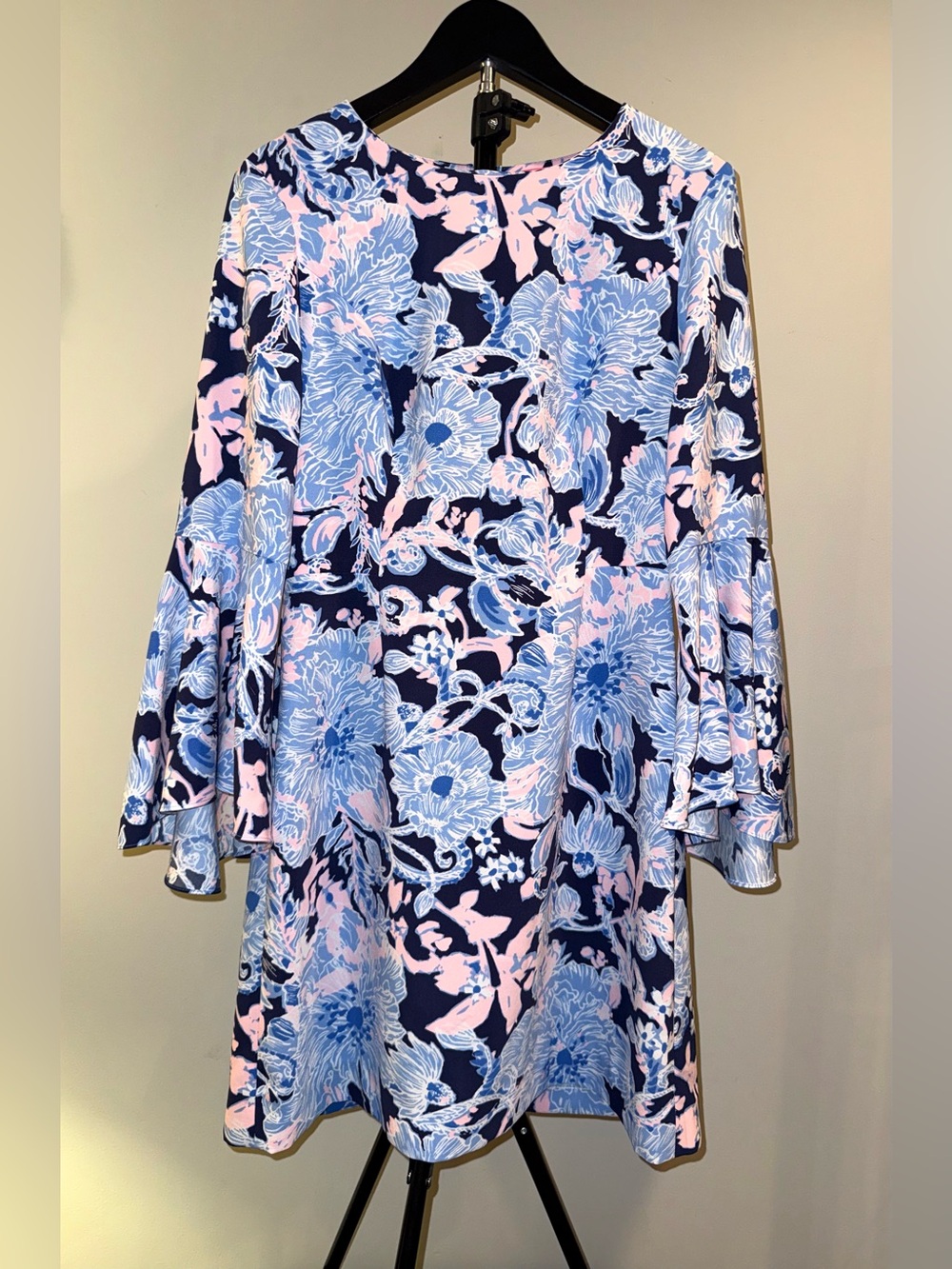 Lilly Pulitzer Kayla Stretch Dress in Bright Navy Amore Please print, sz 0